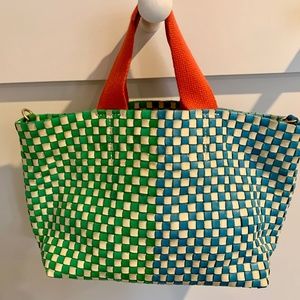 Claire V Bag, Woven Leather in blue, green, cream color block